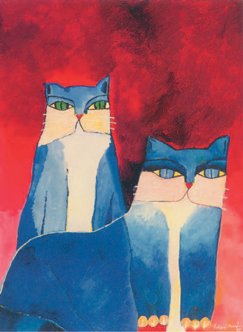 Gatos azuis, 1995, acrílico sobre tela, 81 x 60 cm - Aldemir Martins
