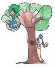 desenho de criança brincando em árvore