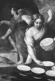 Bartolomé Esteban Murillo (1618-1682) • Espanha • Livro Gênios da Pintura • A Cozinha dos Anjos – detalhe.