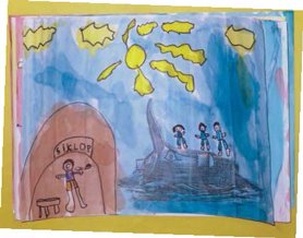 Ilustração de aluno representando os ciclopes, personagens presentes nos mitos gregos (VIrginia Gastaldi)